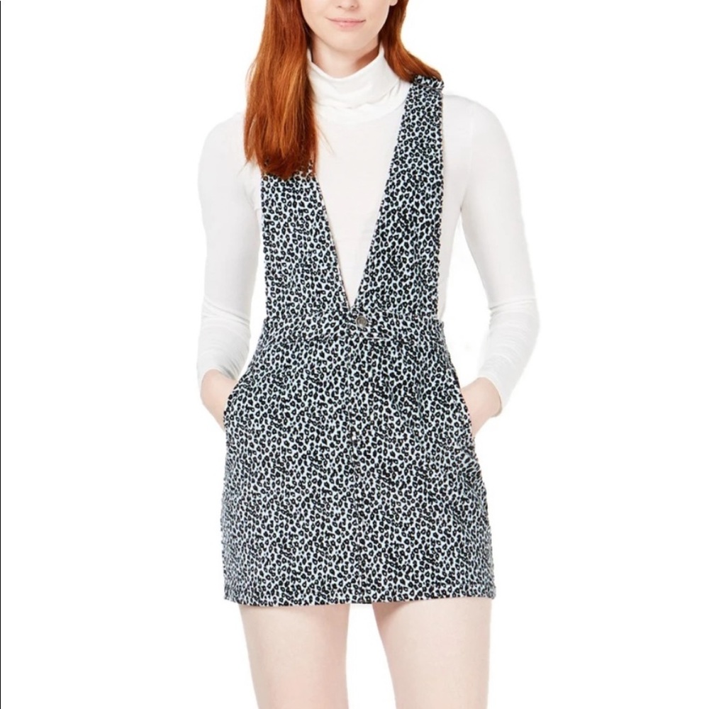 TDC by Topshop Leopard Print Corduroy Overall Dress